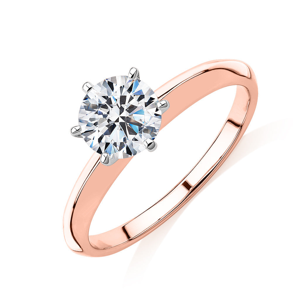 Signature Simulant Diamond 1.00 carat* round brilliant solitaire engagement ring in 10 carat rose and white gold