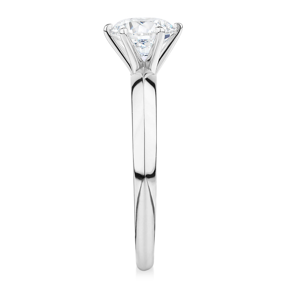 Round Brilliant solitaire engagement ring with 1 carat* diamond simulant in 10 carat white gold