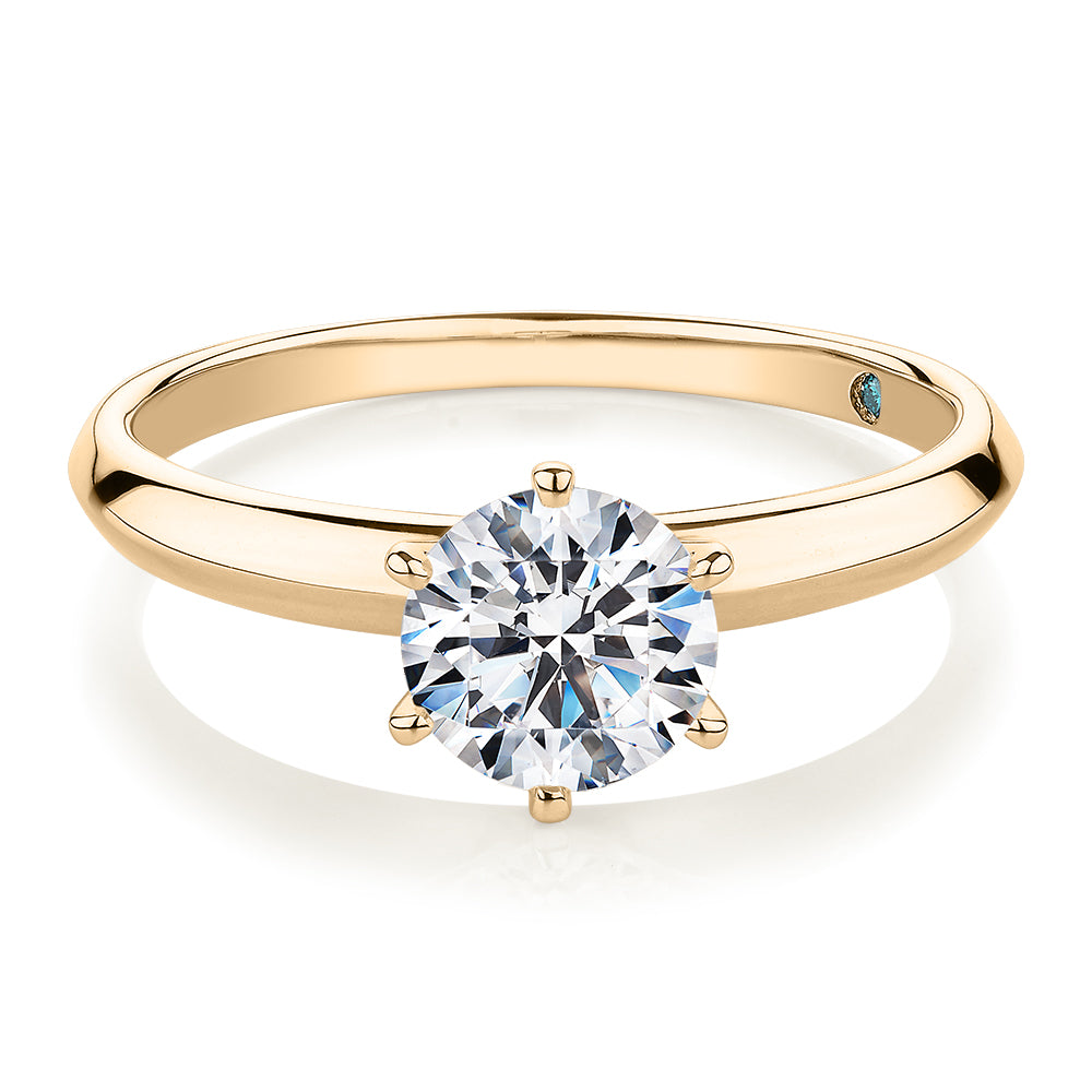 Premium Certified Lab-Grown Diamond, 1.00 carat round brilliant solitaire engagement ring in 18 carat yellow gold