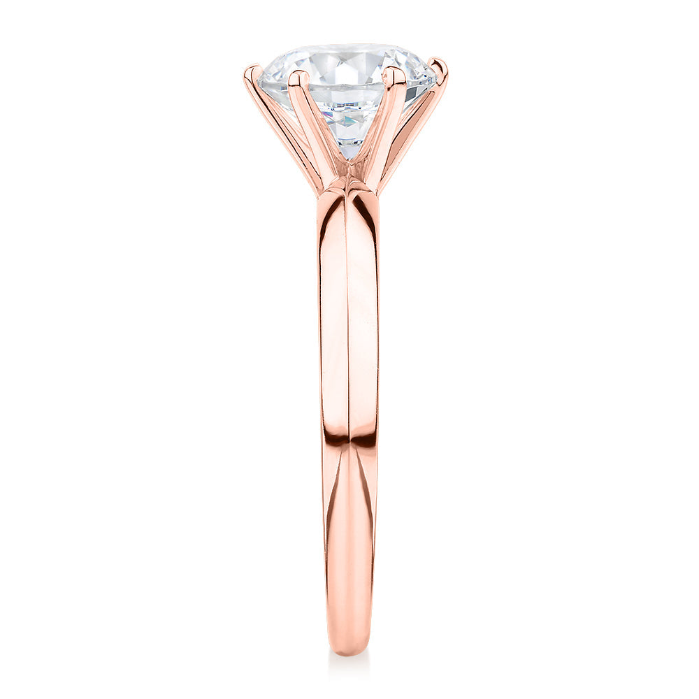 Premium Certified Laboratory Created Diamond, 1.50 carat round brilliant solitaire engagement ring in 14 carat rose gold