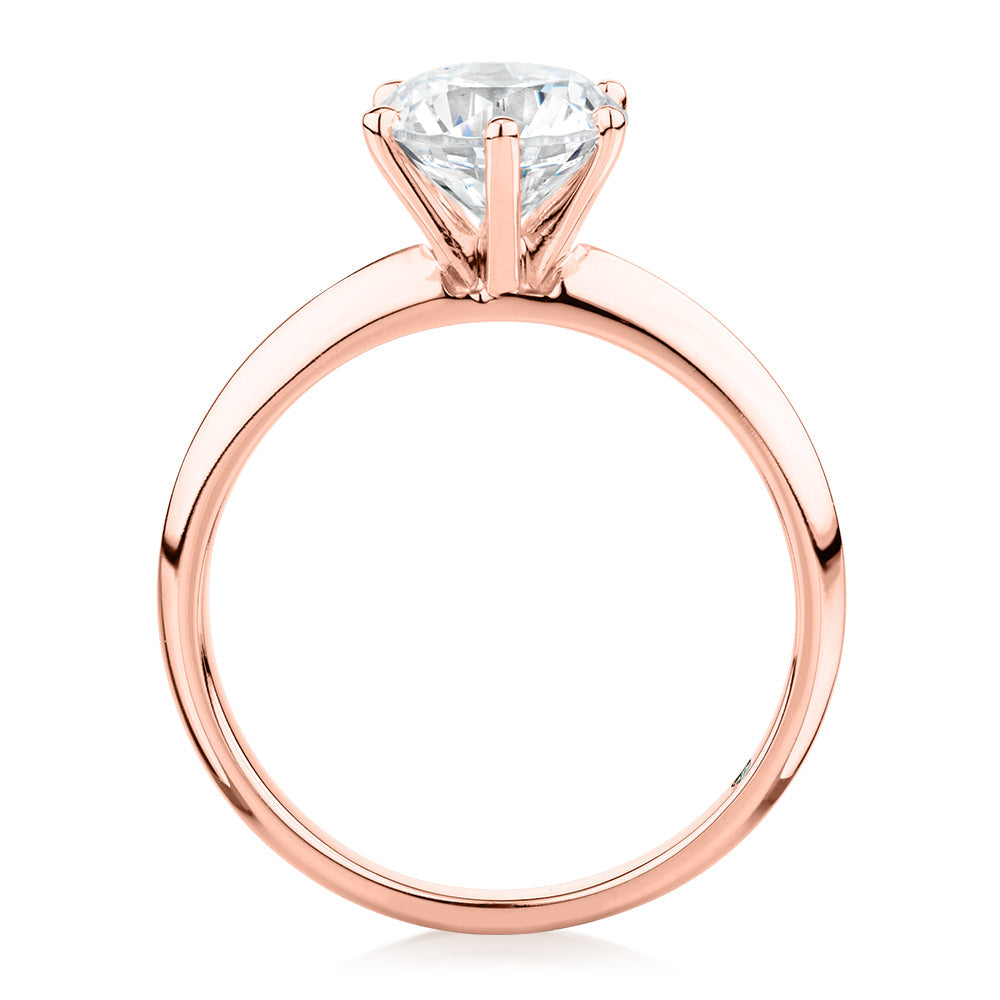 Premium Certified Laboratory Created Diamond, 1.50 carat round brilliant solitaire engagement ring in 14 carat rose gold