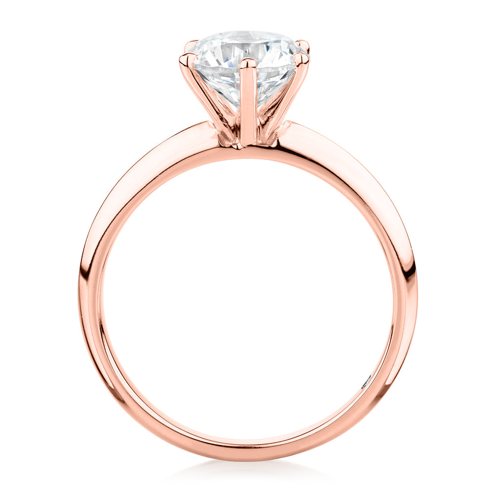 Round Brilliant solitaire engagement ring with 1.5 carat* diamond simulant in 14 carat rose gold