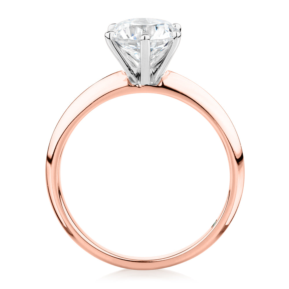 Premium Certified Laboratory Created Diamond, 1.50 carat round brilliant solitaire engagement ring in 14 carat rose and white gold