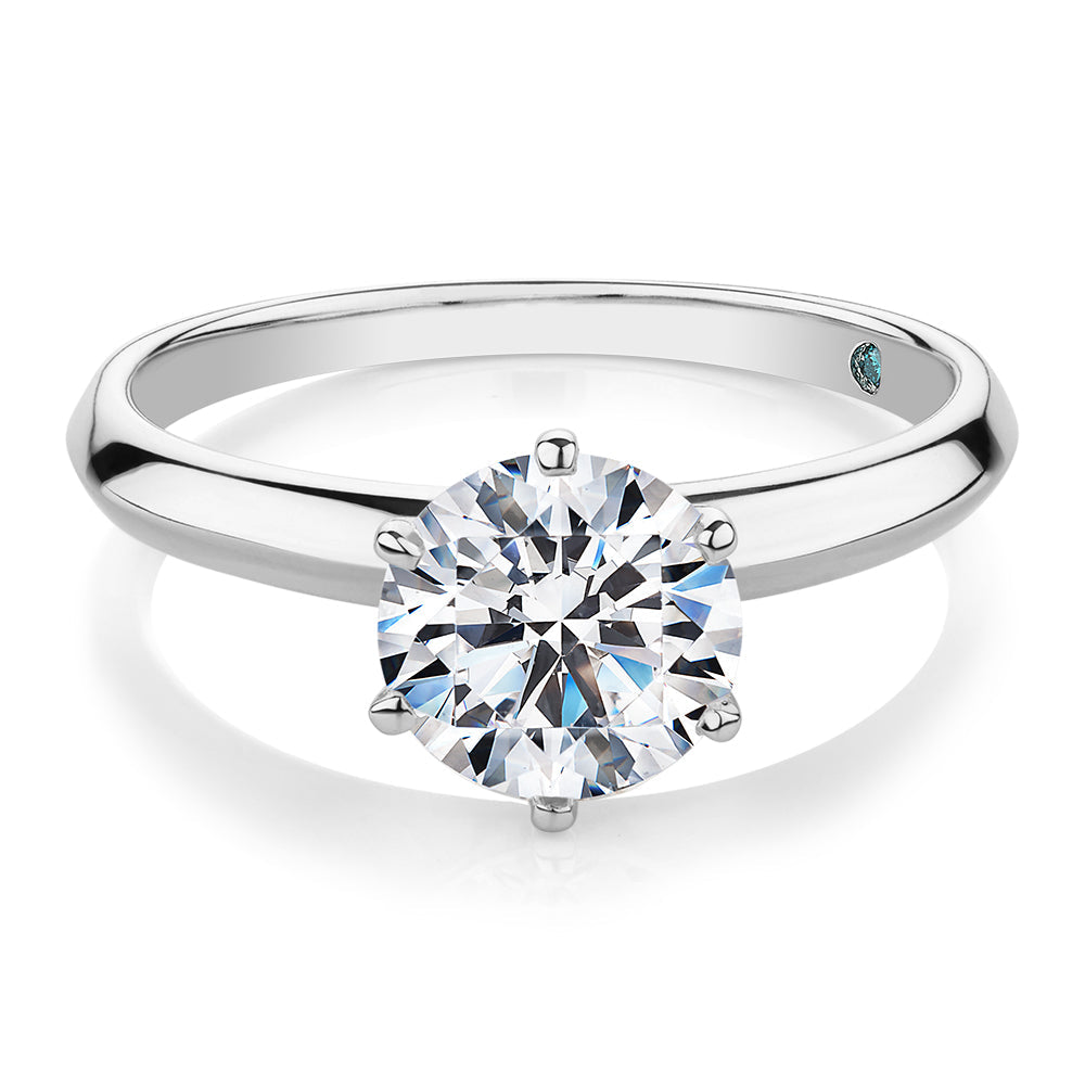 Premium Certified Laboratory Created Diamond, 1.50 carat round brilliant solitaire engagement ring in 14 carat white gold
