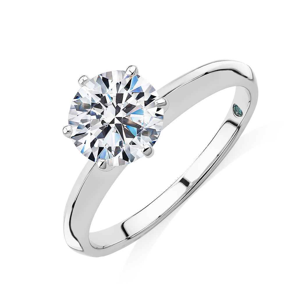 Premium Certified Laboratory Created Diamond, 1.50 carat round brilliant solitaire engagement ring in 14 carat white gold