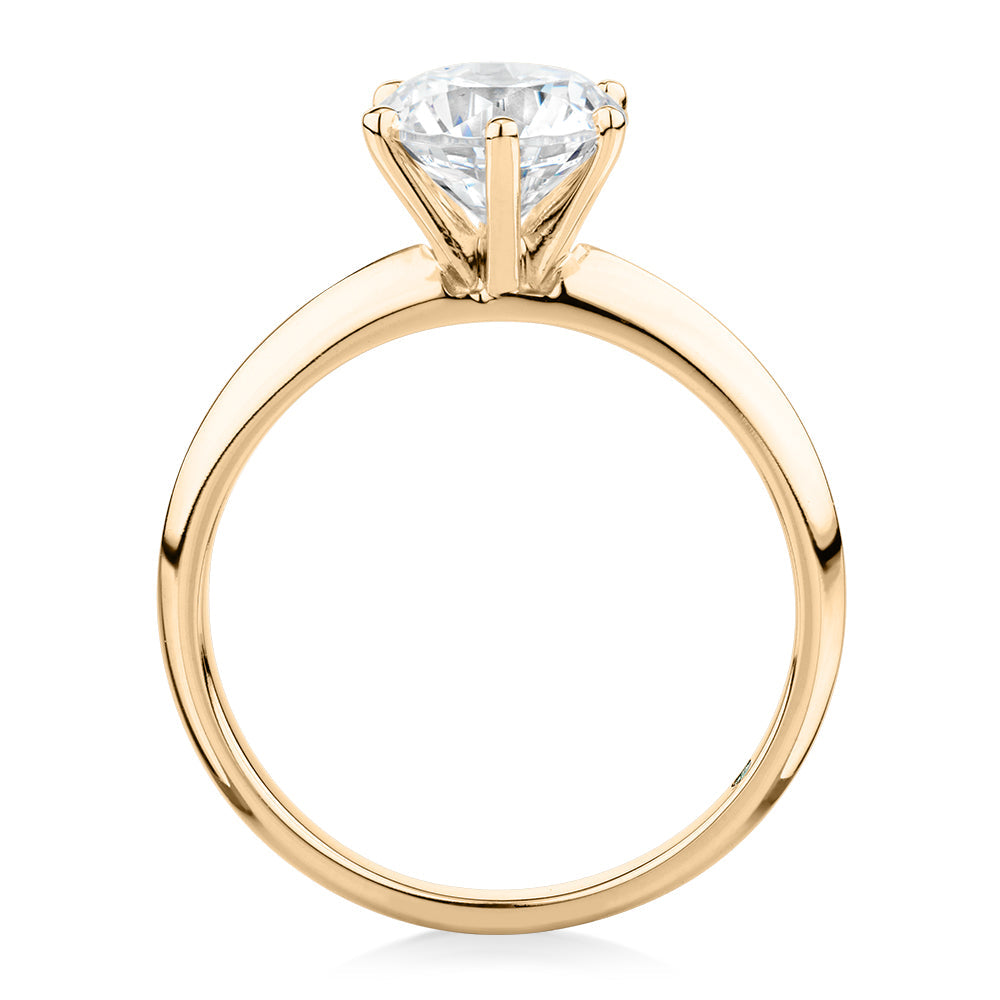 Premium Certified Laboratory Created Diamond, 1.50 carat round brilliant solitaire engagement ring in 14 carat yellow gold