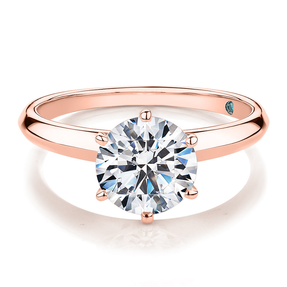 Premium Certified Laboratory Created Diamond, 2.00 carat round brilliant solitaire engagement ring in 14 carat rose gold