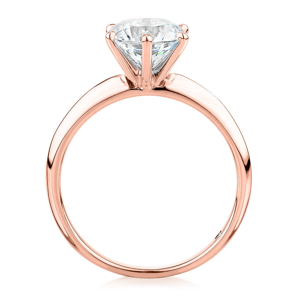 Round Brilliant solitaire engagement ring with 2 carat* diamond simulant in 14 carat rose gold