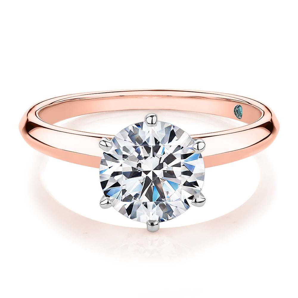 Premium Certified Laboratory Created Diamond, 2.00 carat round brilliant solitaire engagement ring in 14 carat rose and white gold