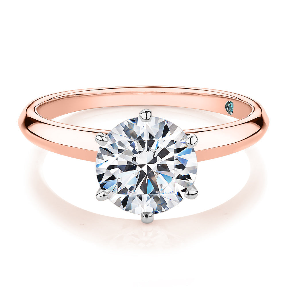 Premium Certified Laboratory Created Diamond, 2.00 carat round brilliant solitaire engagement ring in 14 carat rose and white gold