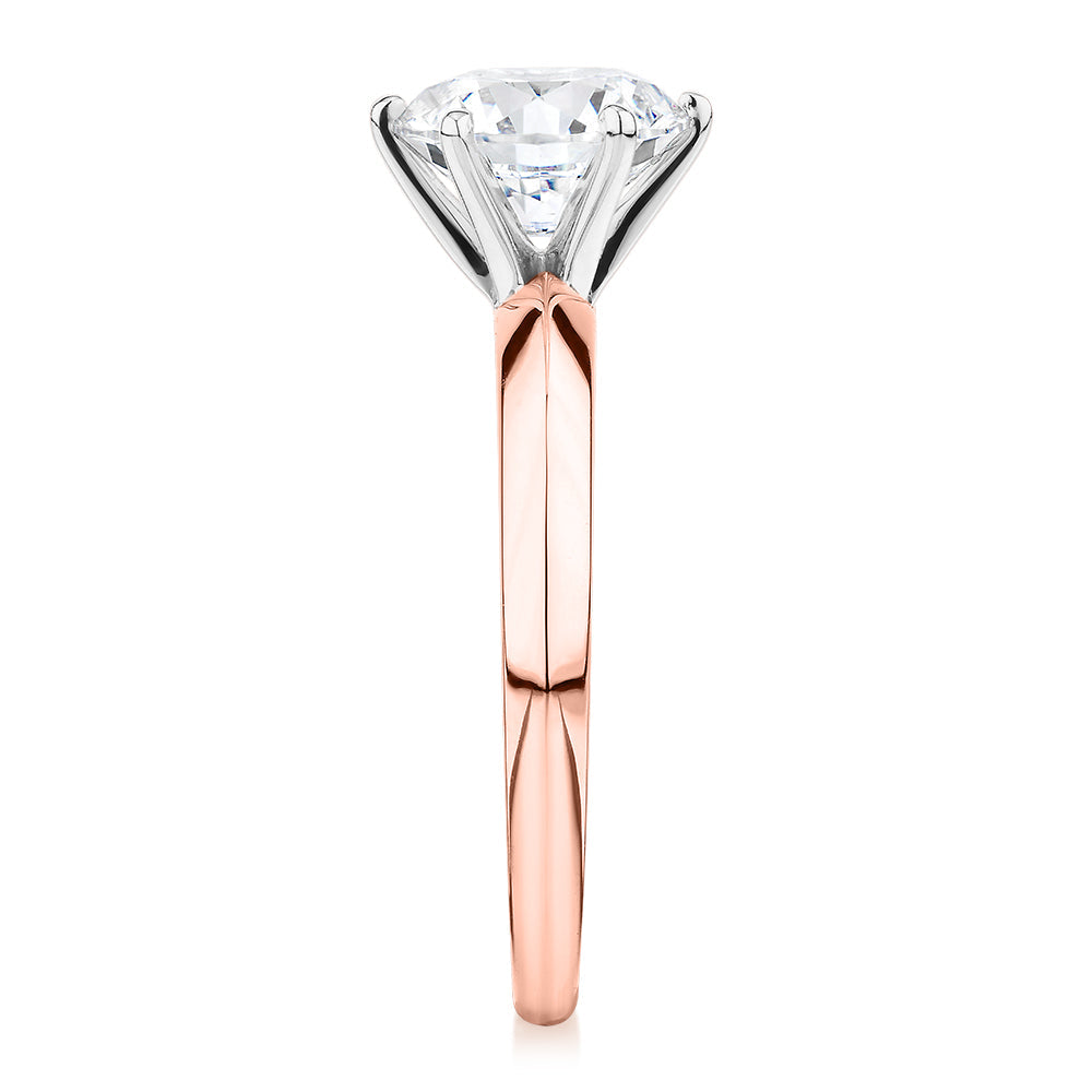 Premium Certified Laboratory Created Diamond, 2.00 carat round brilliant solitaire engagement ring in 14 carat rose and white gold