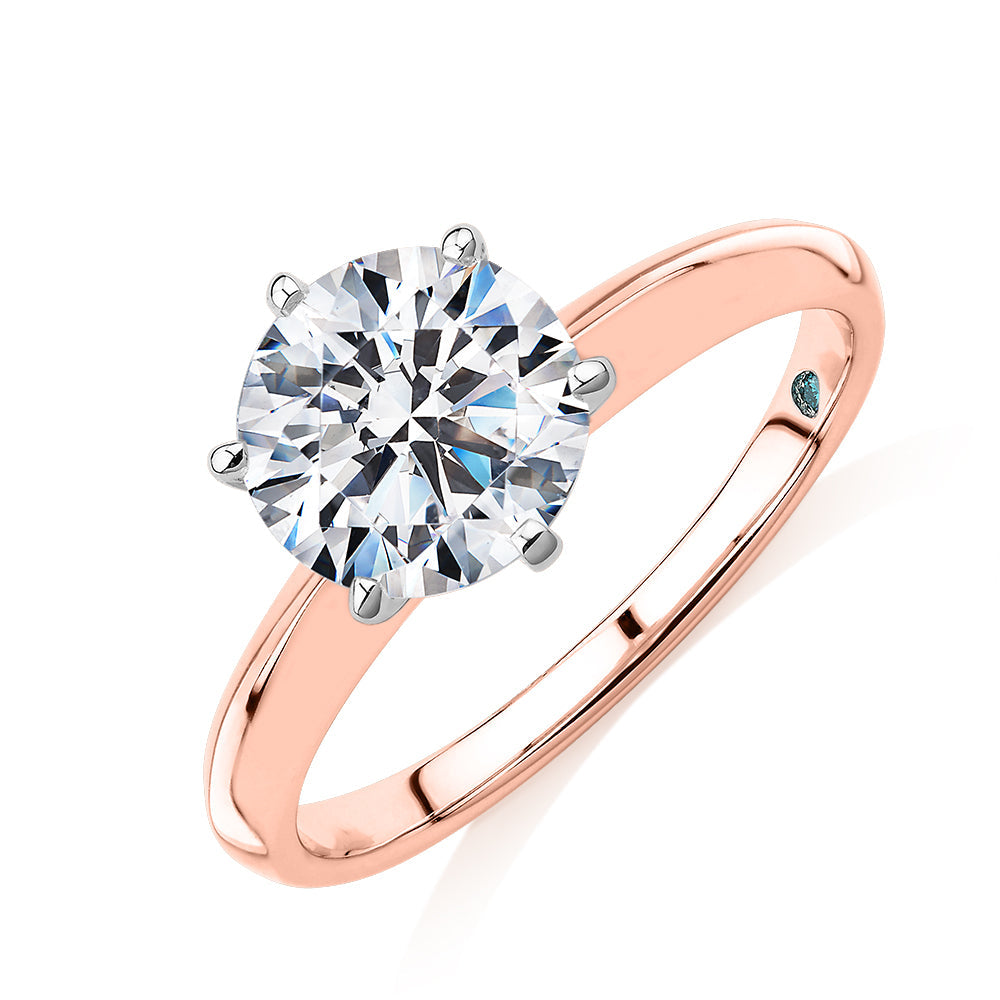Premium Certified Laboratory Created Diamond, 2.00 carat round brilliant solitaire engagement ring in 14 carat rose and white gold