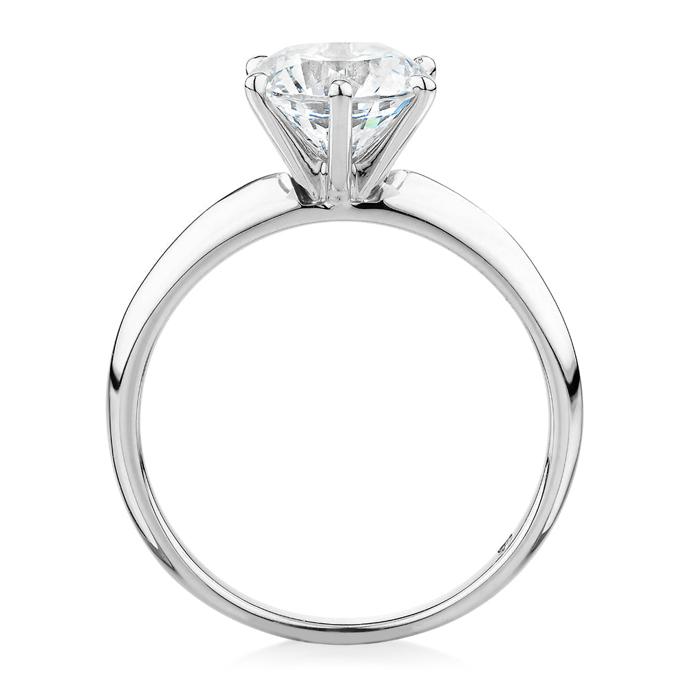 Round Brilliant solitaire engagement ring with 2 carat* diamond simulant in 14 carat white gold