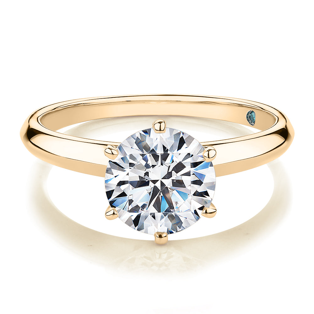 Premium Certified Laboratory Created Diamond, 2.00 carat round brilliant solitaire engagement ring in 14 carat yellow gold