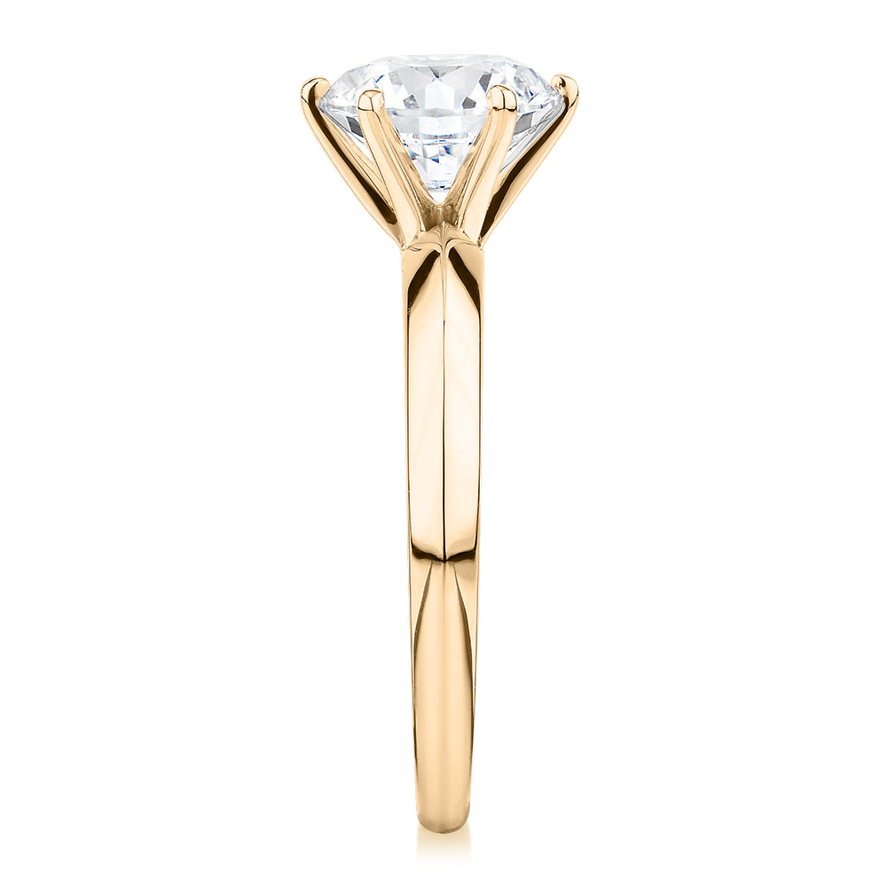 Premium Certified Laboratory Created Diamond, 2.00 carat round brilliant solitaire engagement ring in 14 carat yellow gold