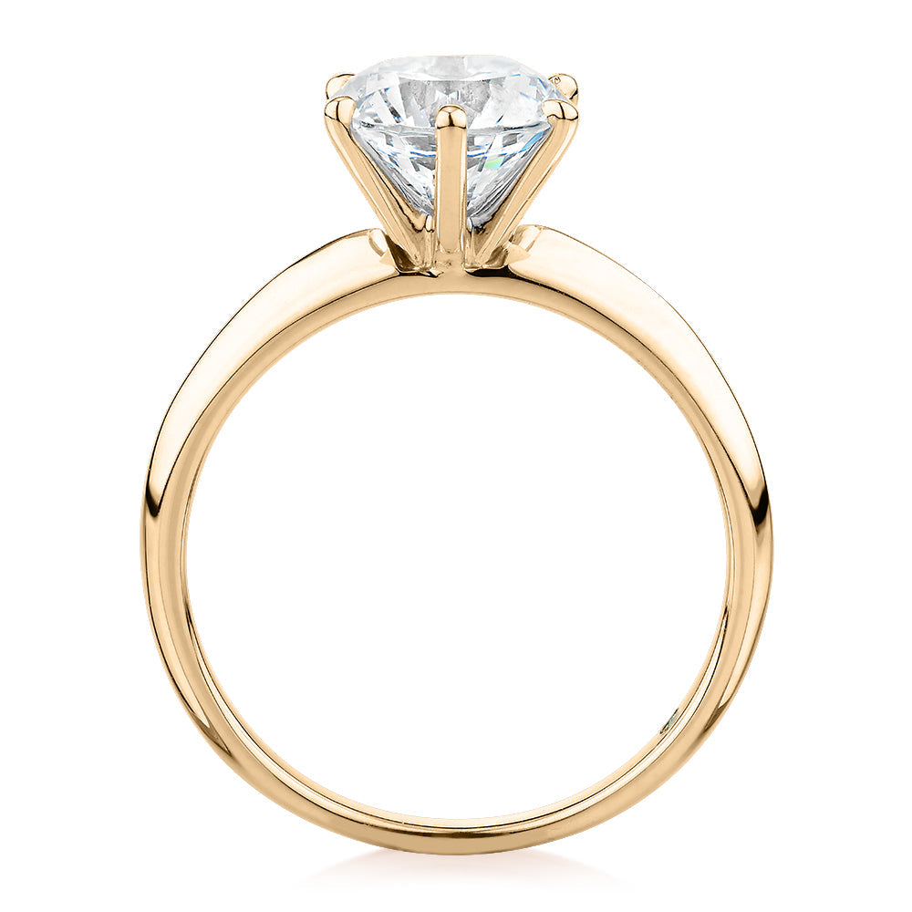 Premium Certified Laboratory Created Diamond, 2.00 carat round brilliant solitaire engagement ring in 14 carat yellow gold