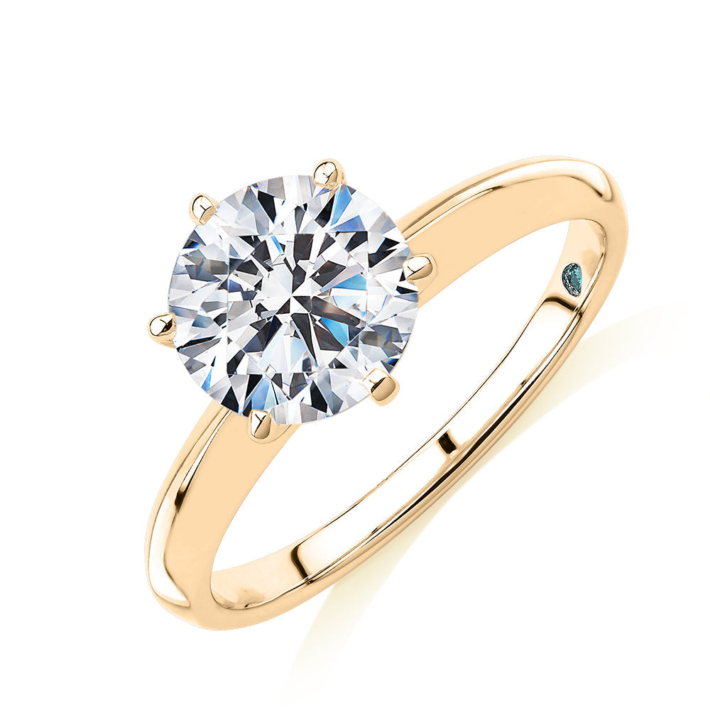 Premium Certified Laboratory Created Diamond, 2.00 carat round brilliant solitaire engagement ring in 14 carat yellow gold