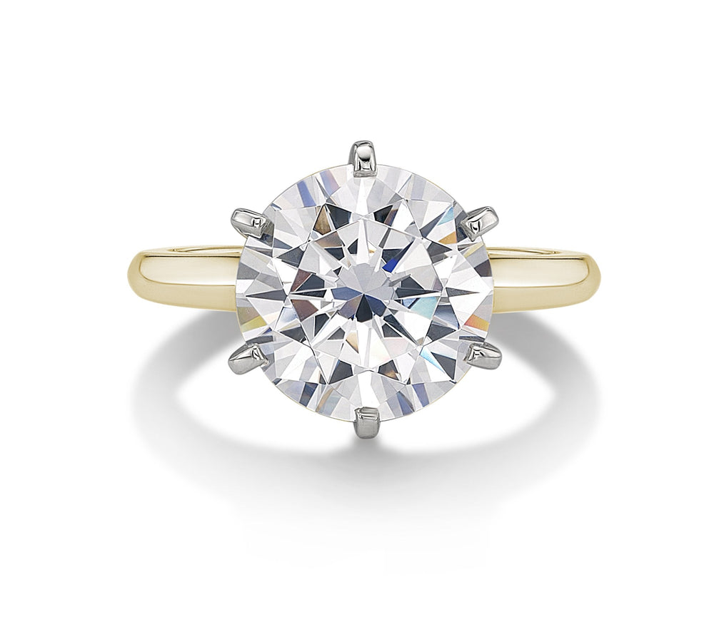 Round Brilliant solitaire engagement ring with 7 carat* diamond simulant in 10 carat yellow and white gold