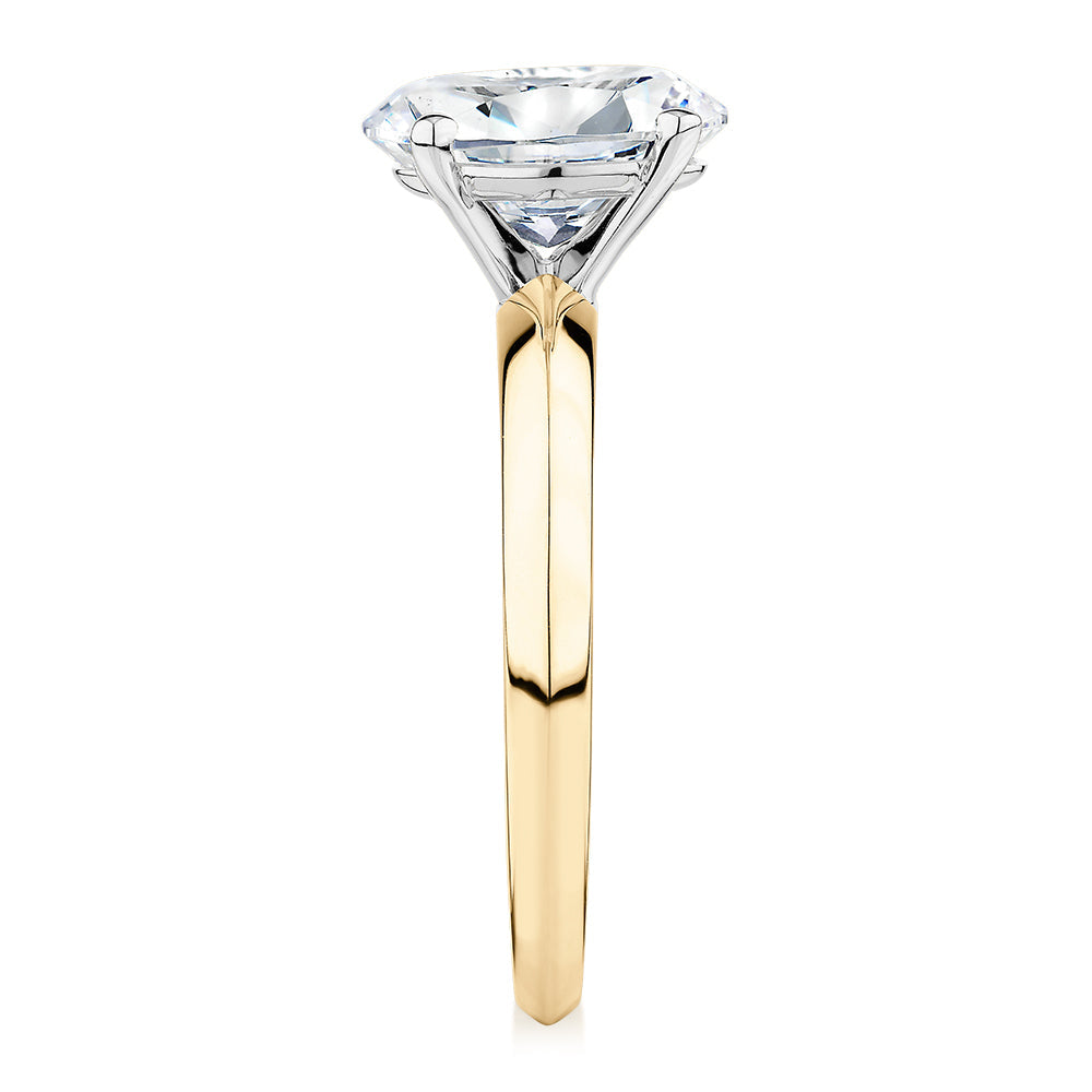 Premium Certified Lab-Grown Diamond, 2.00 carat oval solitaire engagement ring in 14 carat yellow an