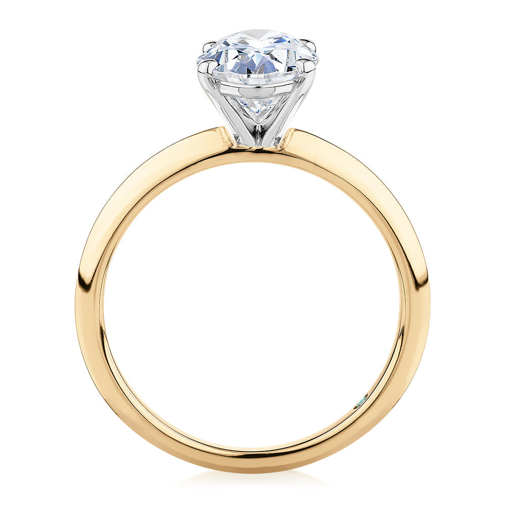 Premium Certified Lab-Grown Diamond, 2.00 carat oval solitaire engagement ring in 14 carat yellow an