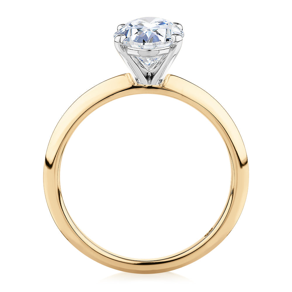 Signature Simulant Diamond 2.00 carat* oval solitaire engagement ring in 10 carat yellow and white gold