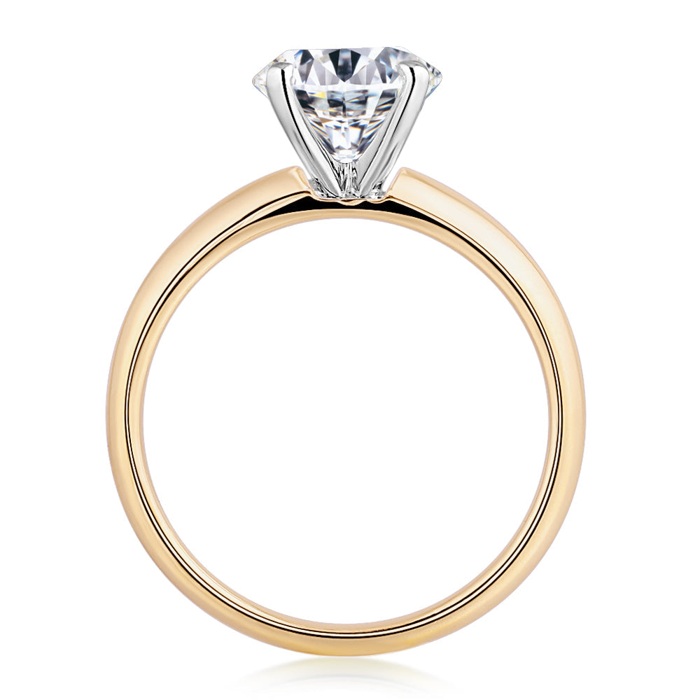 Oval solitaire engagement ring with 2.54 carat* diamond simulant in 10 carat yellow and white gold