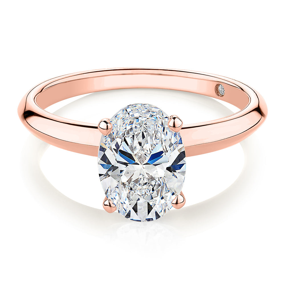 Signature Simulant Diamond 2.00 carat* oval solitaire engagement ring in 10 carat rose gold