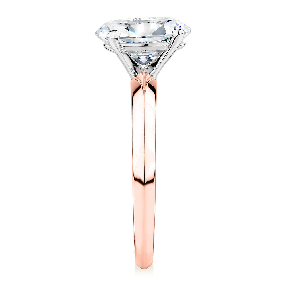 Premium Certified Lab-Grown Diamond, 2.00 carat oval solitaire engagement ring in 14 carat rose and white gold