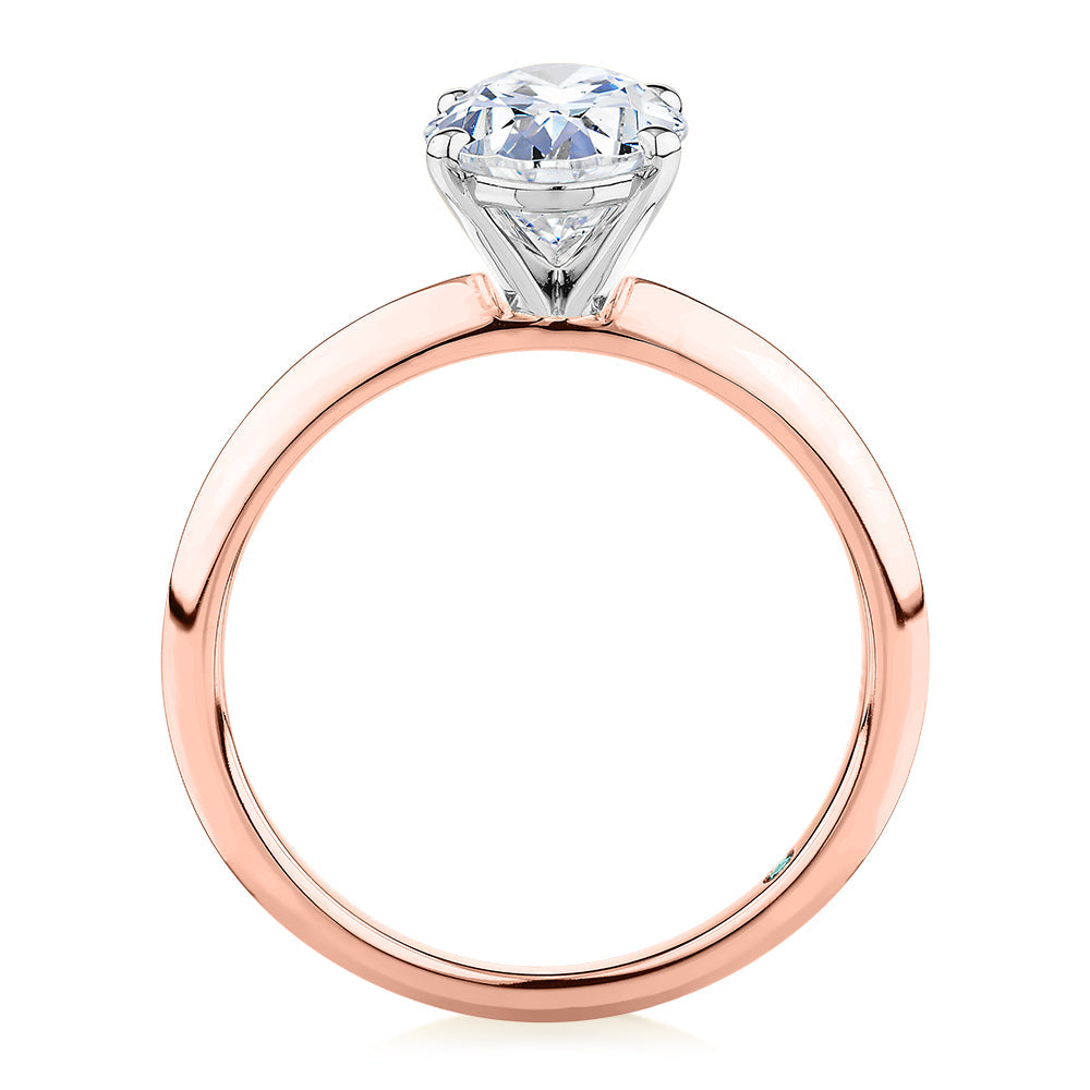 Premium Certified Lab-Grown Diamond, 2.00 carat oval solitaire engagement ring in 14 carat rose and white gold