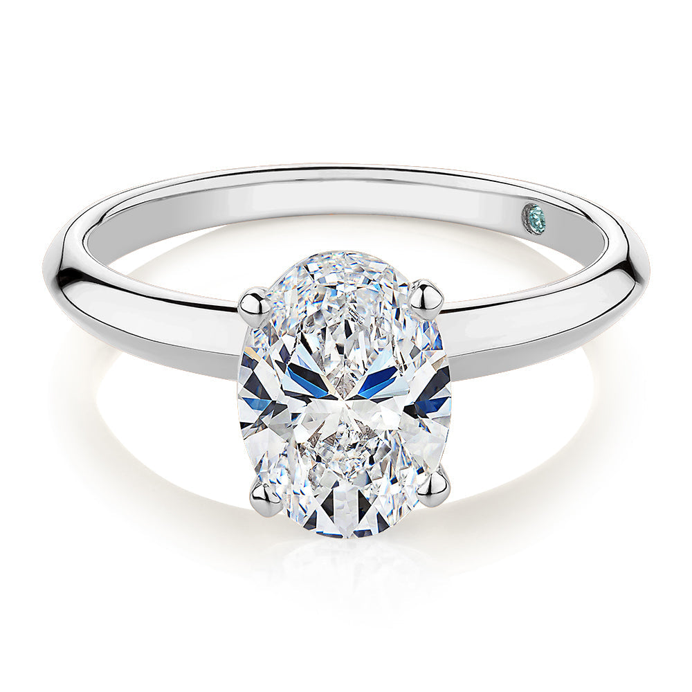 Premium Certified Lab-Grown Diamond, 2.00 carat oval solitaire engagement ring in 14 carat white gold