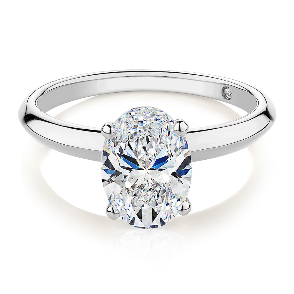 Signature Simulant Diamond 2.00 carat* oval solitaire engagement ring in 10 carat white gold
