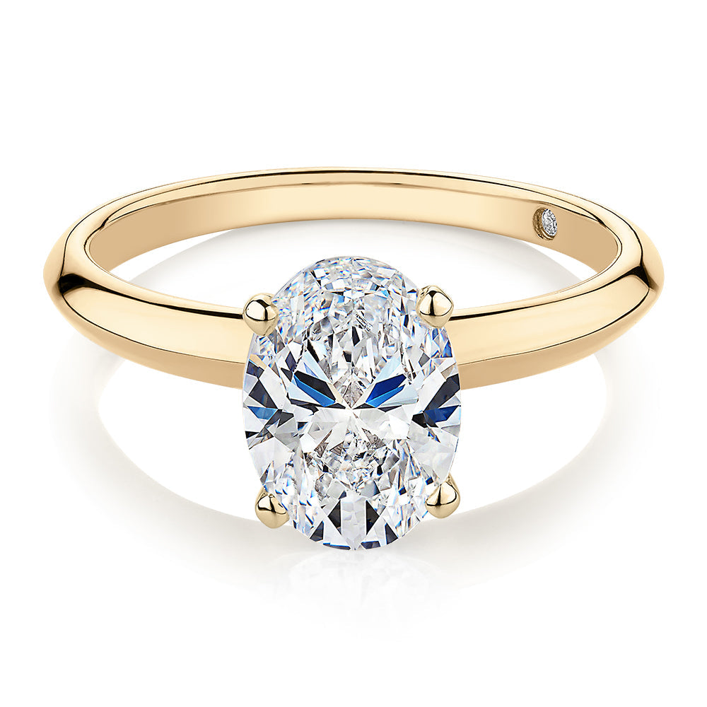 Signature Simulant Diamond 2.00 carat* oval solitaire engagement ring in 10 carat yellow gold