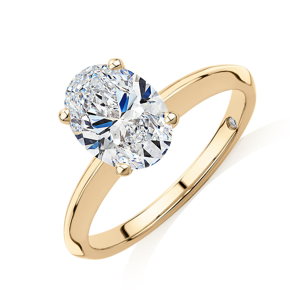 Signature Simulant Diamond 2.00 carat* oval solitaire engagement ring in 10 carat yellow gold