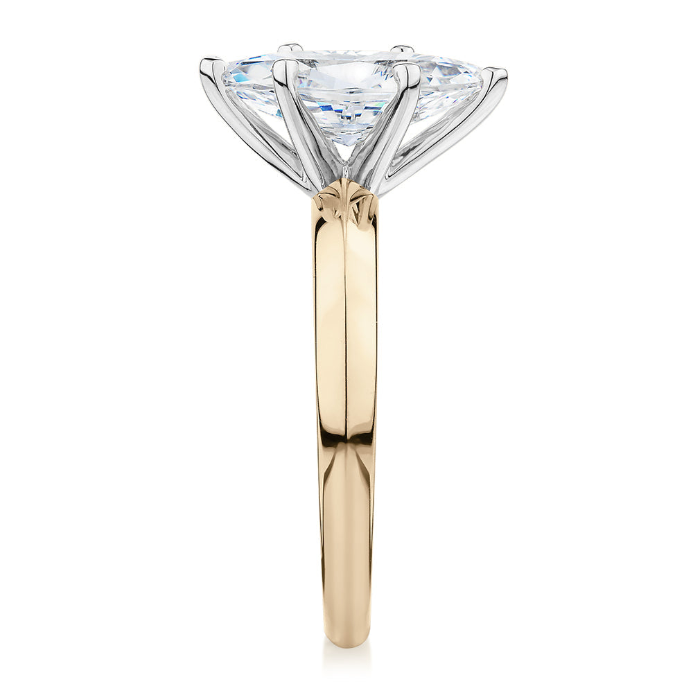 Marquise solitaire engagement ring with 1.62 carat* diamond simulant in 10 carat yellow and white gold