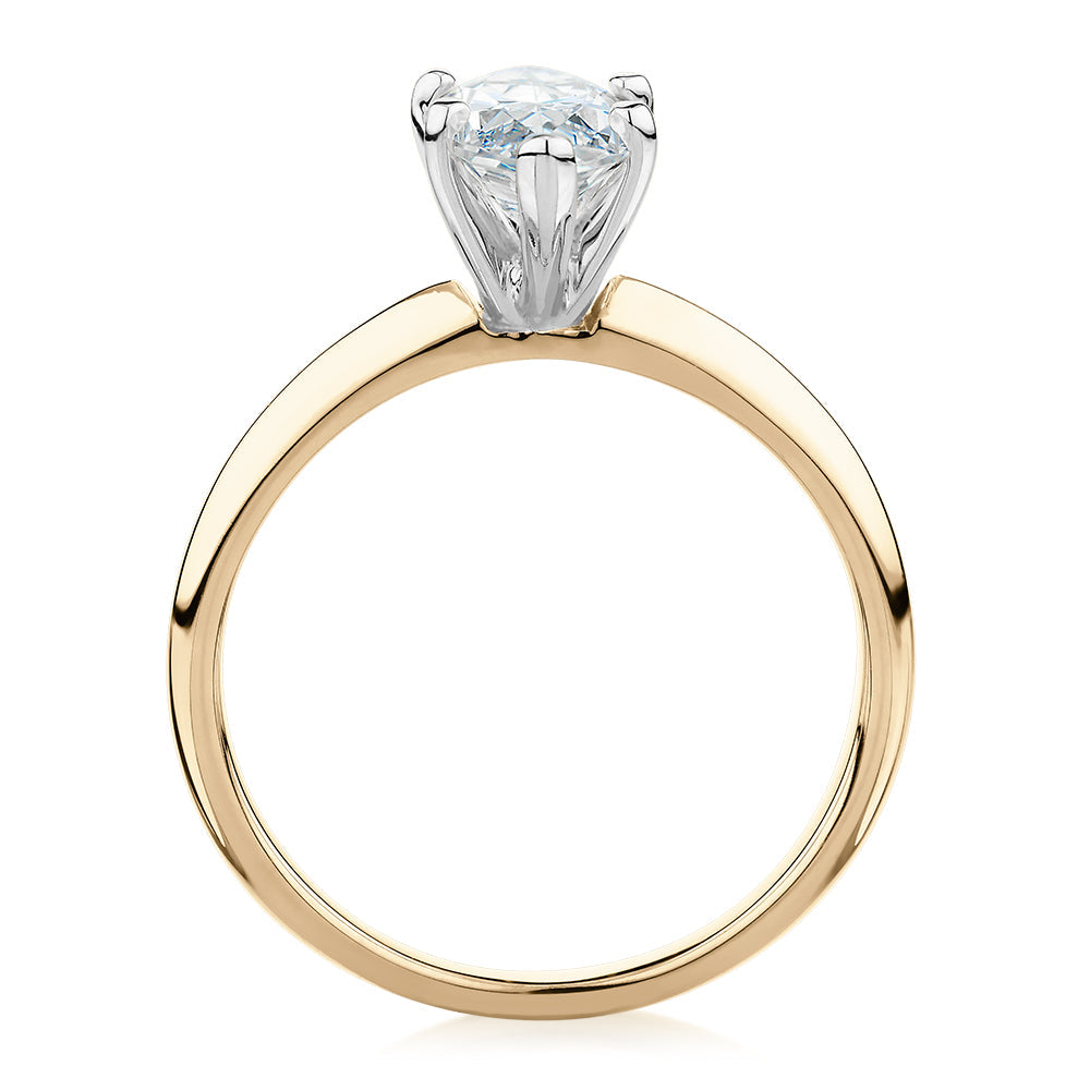 Marquise solitaire engagement ring with 1.62 carat* diamond simulant in 10 carat yellow and white gold