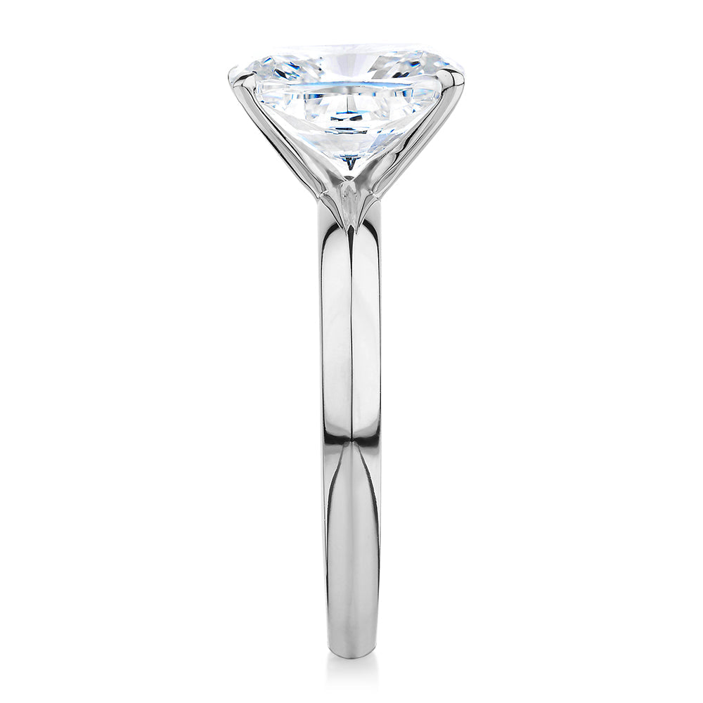 Cushion Radiant solitaire engagement ring with 3.00 carat* diamond simulant in 10 carat white gold
