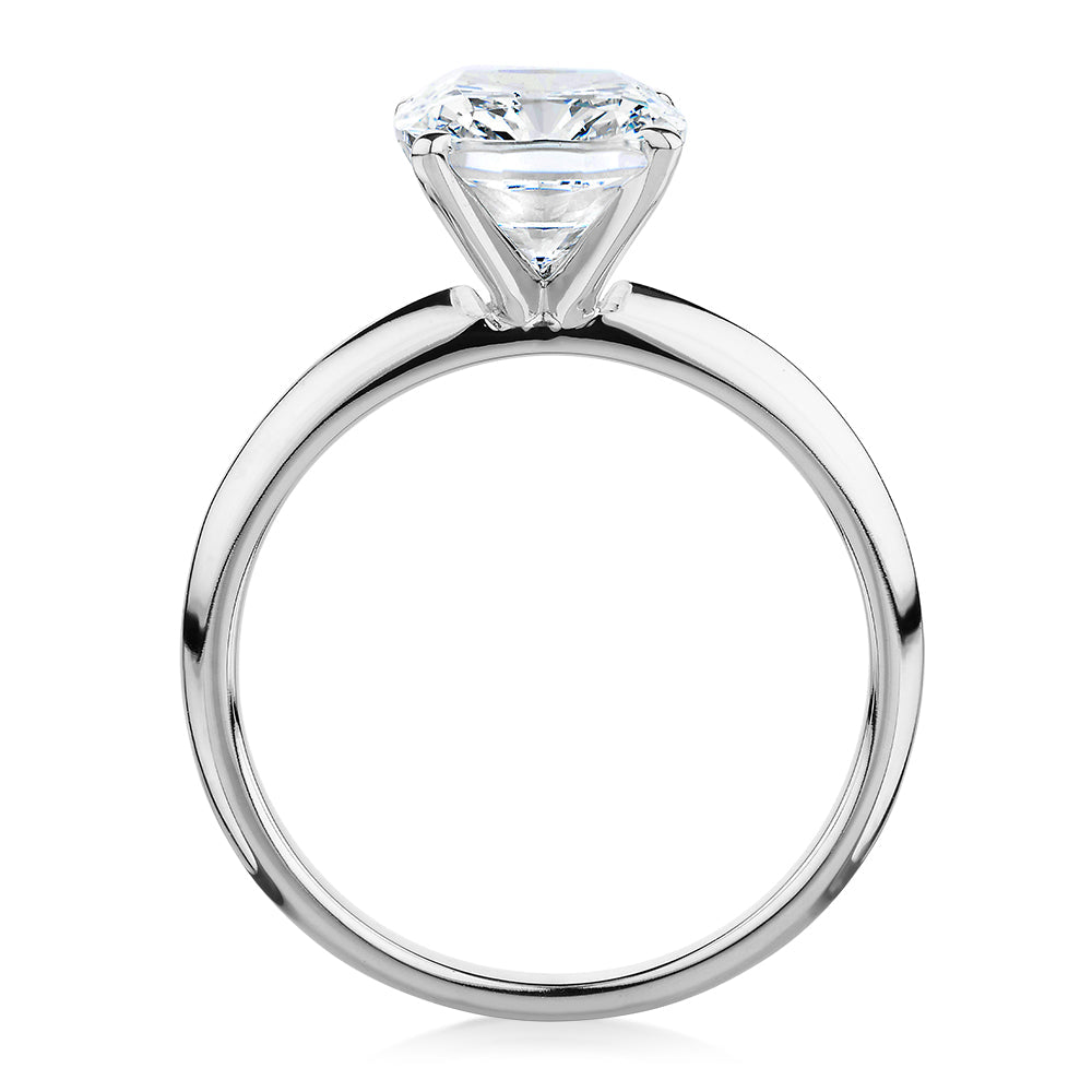 Cushion Radiant solitaire engagement ring with 3.00 carat* diamond simulant in 10 carat white gold