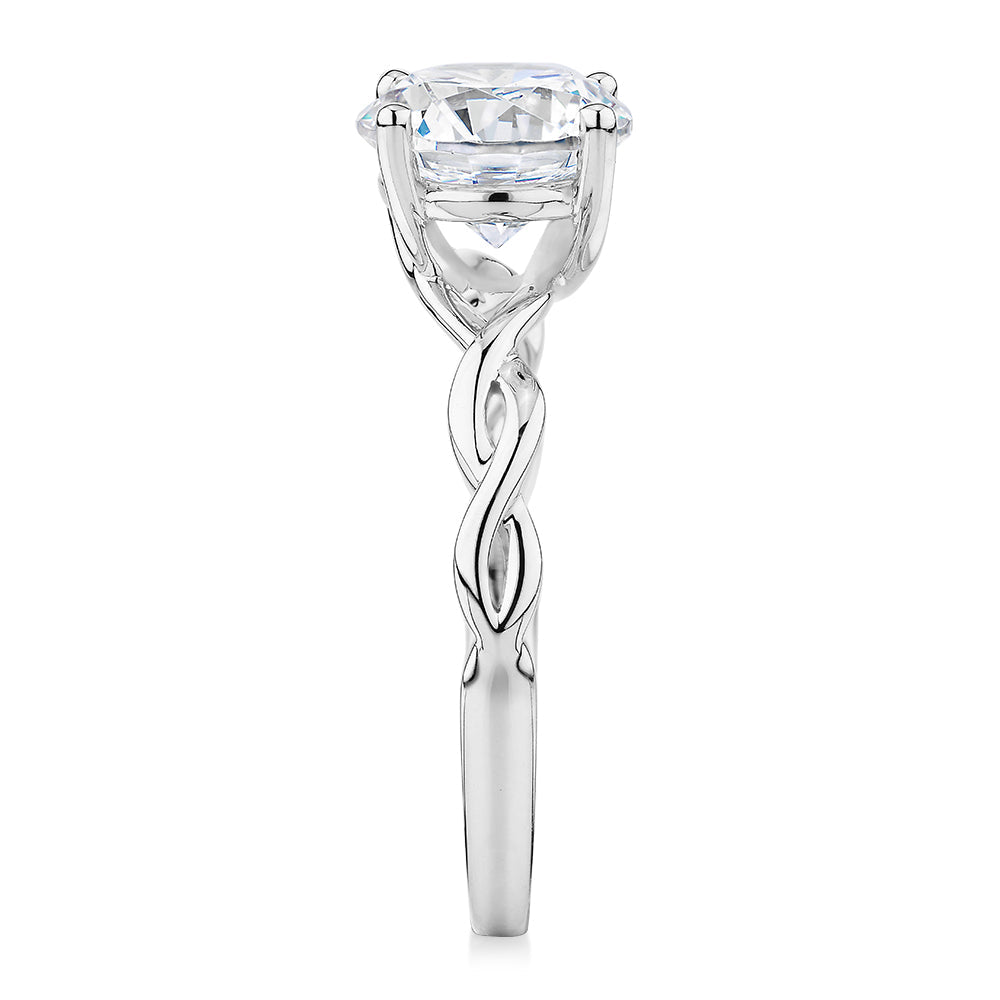 Round Brilliant solitaire engagement ring with 2.04 carat* diamond simulant in 14 carat white gold