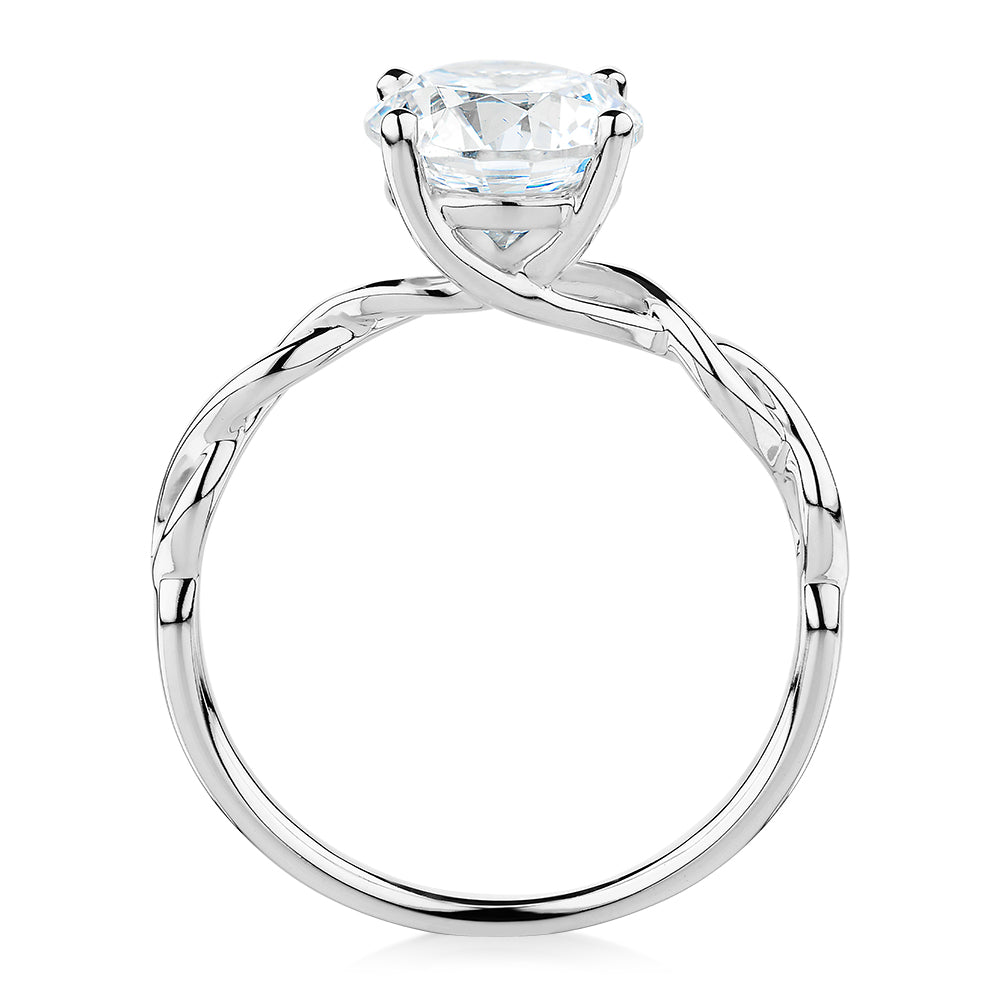 Round Brilliant solitaire engagement ring with 2.04 carat* diamond simulant in 14 carat white gold