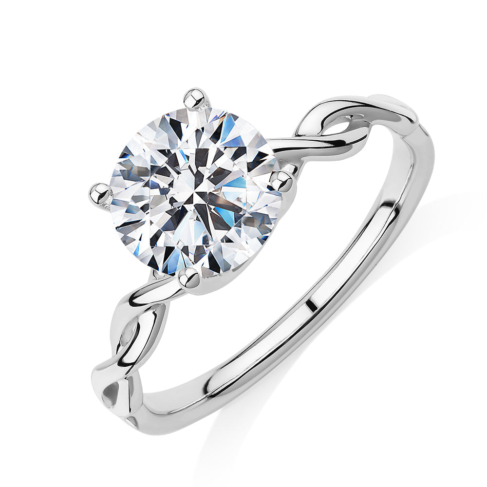 Round Brilliant solitaire engagement ring with 2.04 carat* diamond simulant in 14 carat white gold