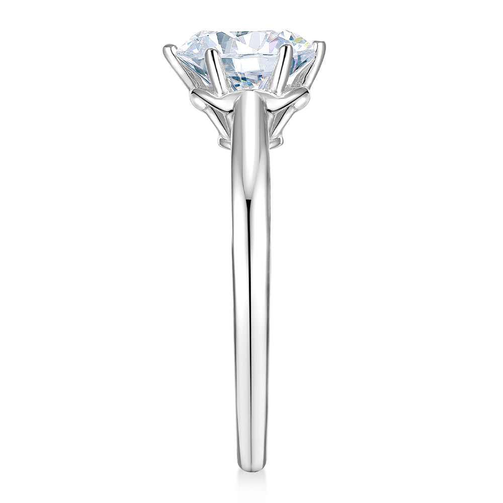 Round Brilliant solitaire engagement ring with 2.04 carat* diamond simulant in 14 carat white gold