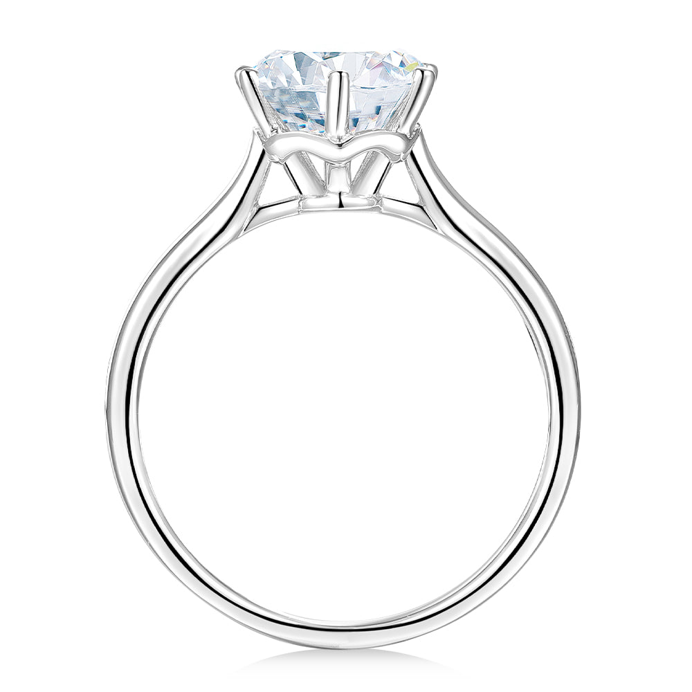 Round Brilliant solitaire engagement ring with 2.04 carat* diamond simulant in 14 carat white gold