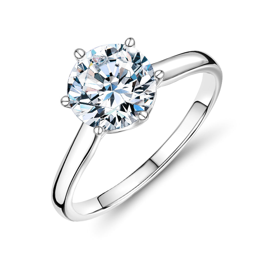 Round Brilliant solitaire engagement ring with 2.04 carat* diamond simulant in 14 carat white gold