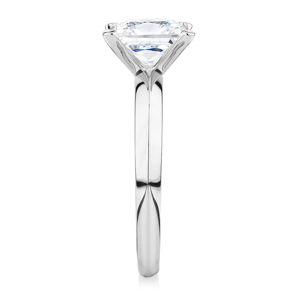 Princess solitaire engagement ring with 2.4 carat* diamond simulant in 10 carat white gold