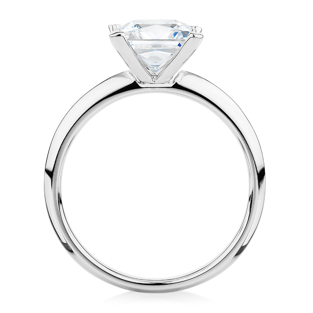 Princess solitaire engagement ring with 2.4 carat* diamond simulant in 10 carat white gold
