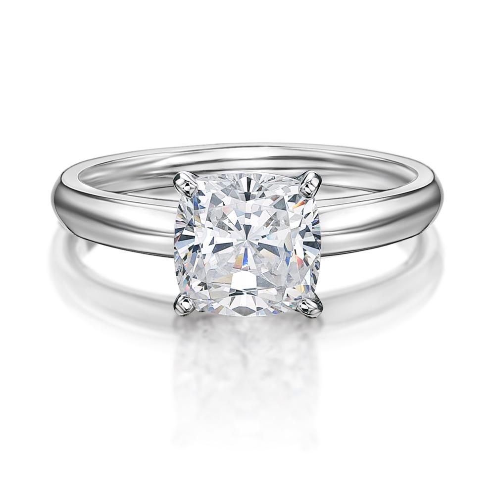 Cushion solitaire engagement ring with 2 carat* diamond simulant in 10 carat white gold