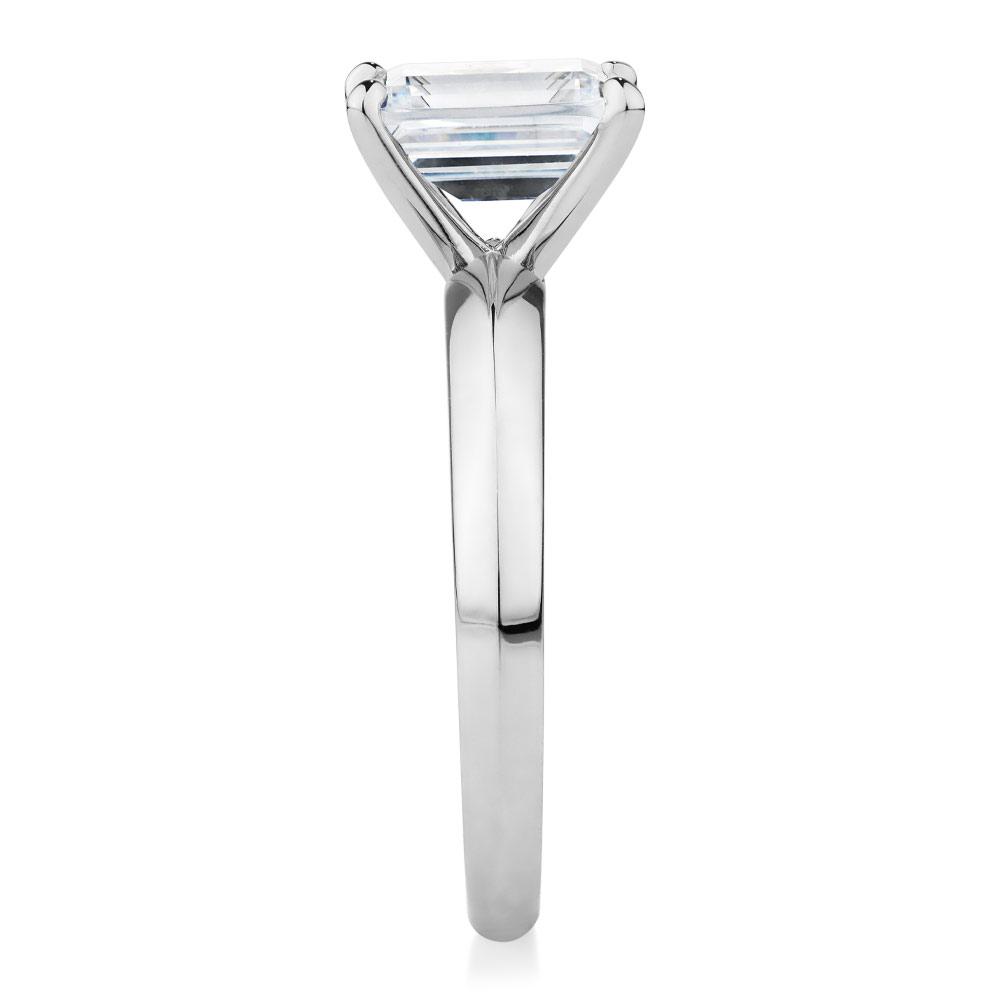 Emerald Cut solitaire engagement ring with 2.17 carat* diamond simulant in 10 carat white gold