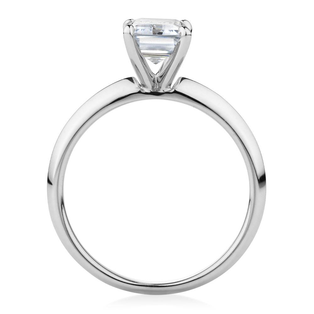 Emerald Cut solitaire engagement ring with 2.17 carat* diamond simulant in 10 carat white gold