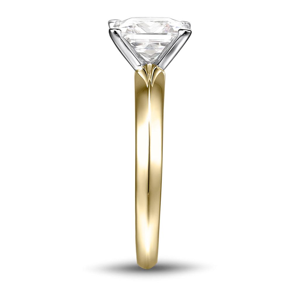 Asscher solitaire engagement ring with 2.4 carat* diamond simulant in 10 carat yellow and white gold