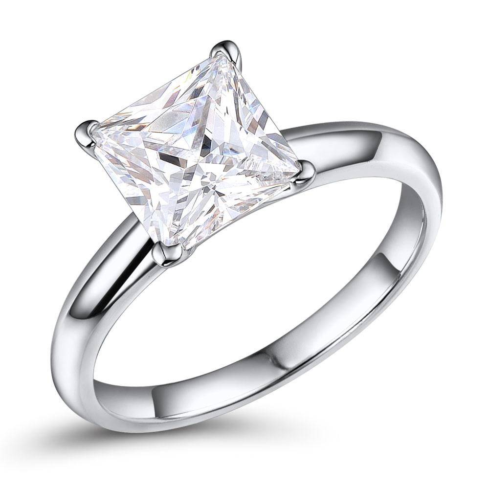 Asscher solitaire engagement ring with 2.4 carat* diamond simulant in 10 carat white gold